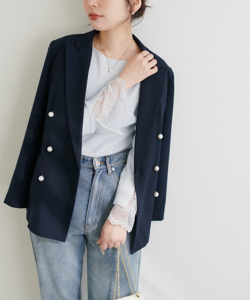 natural couture（ナチュラルクチュール）の「前後2WAY袖口レースリブニット（Tシャツ/カットソー・レディース・チャコールグレー/グレー系その他/サックスブルー/その他1/グレイッシュベージュ/ブラック/オフホワイト・FREE）」の6枚目の写真