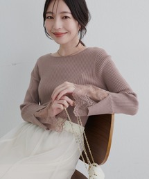 natural couture | 前後2WAY袖口レースリブニット(Tシャツ/カットソー)