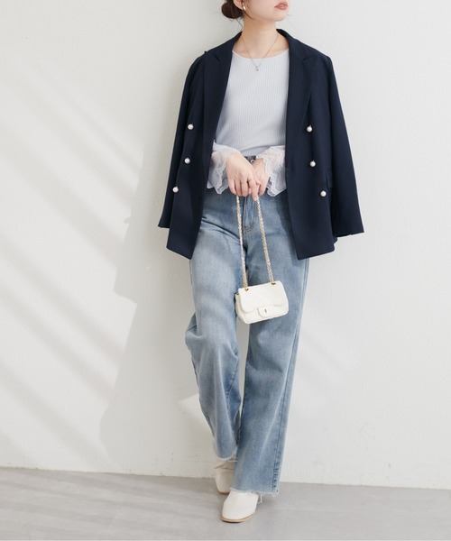 natural couture（ナチュラルクチュール）の「前後2WAY袖口レースリブニット（Tシャツ/カットソー・レディース・チャコールグレー/グレー系その他/サックスブルー/その他1/グレイッシュベージュ/ブラック/オフホワイト・FREE）」の21枚目の写真