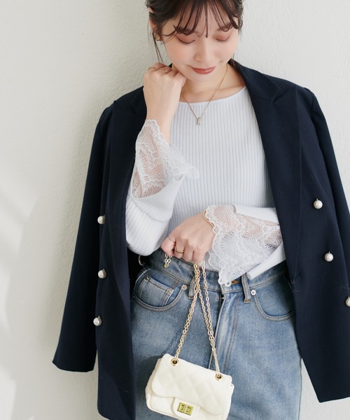 natural couture（ナチュラルクチュール）の「前後2WAY袖口レースリブニット（Tシャツ/カットソー・レディース・チャコールグレー/グレー系その他/サックスブルー/その他1/グレイッシュベージュ/ブラック/オフホワイト・FREE）」の20枚目の写真