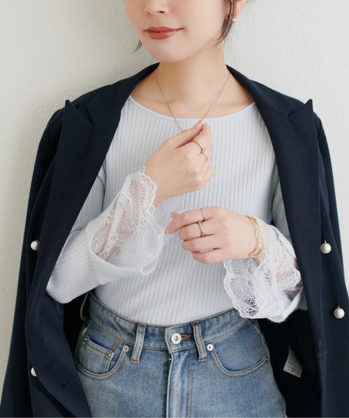 natural couture（ナチュラルクチュール）の「前後2WAY袖口レースリブニット（Tシャツ/カットソー・レディース・チャコールグレー/グレー系その他/サックスブルー/その他1/グレイッシュベージュ/ブラック/オフホワイト・FREE）」の19枚目の写真