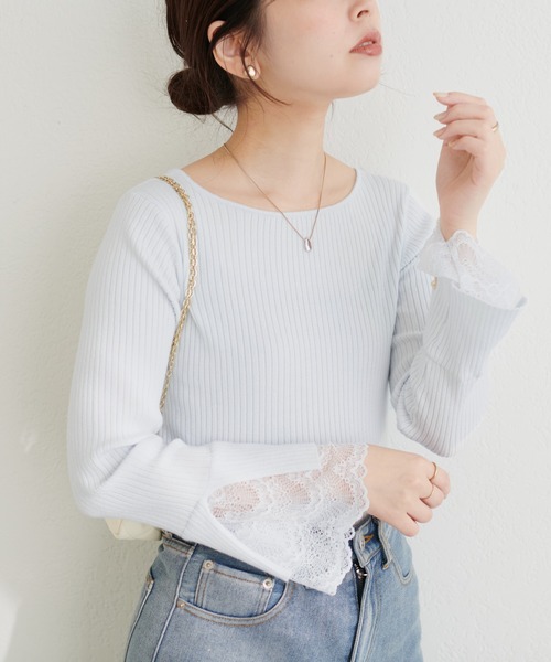 natural couture（ナチュラルクチュール）の「前後2WAY袖口レースリブニット（Tシャツ/カットソー・レディース・チャコールグレー/グレー系その他/サックスブルー/その他1/グレイッシュベージュ/ブラック/オフホワイト・FREE）」の22枚目の写真