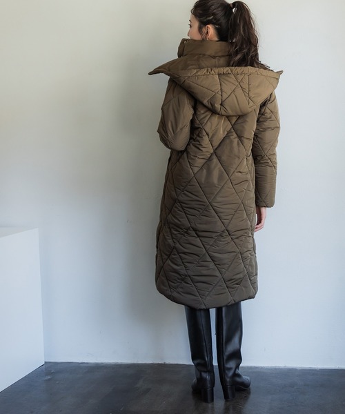 セール】ダイヤキルトフード付きロングコート（ダウンジャケット