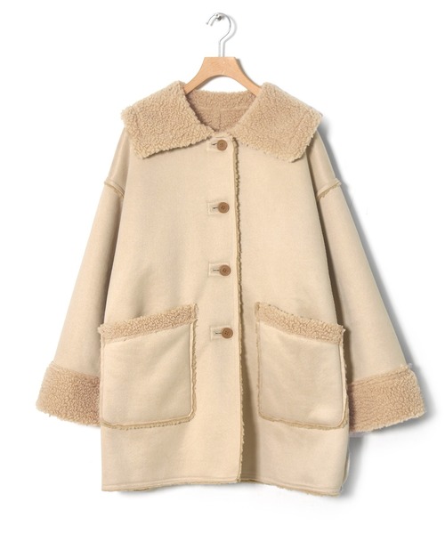 w closet（ダブルクローゼット）の「BIGカラーリバーシブルムートンコート（ムートンコート・レディース・ブラック/ライトベージュ/ベージュ・FREE）」の7枚目の写真