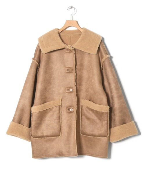 w closet（ダブルクローゼット）の「BIGカラーリバーシブルムートンコート（ムートンコート・レディース・ブラック/ライトベージュ/ベージュ・FREE）」の12枚目の写真