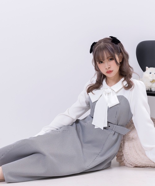DearMyLoveRose（ディアマイラブローズ）の「2wayボウタイドッキングワンピース（ワンピース・レディース・ブラウン/グレー/ブラック・X-LARGE/XX-LARGE/MEDIUM/LARGE）」の16枚目の写真