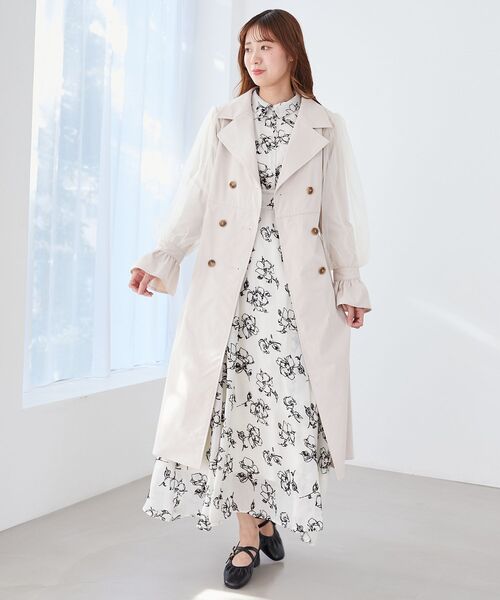 MAJESTIC LEGON（マジェスティックレゴン）の「チュールレイヤードトレンチコート（トレンチコート・レディース・ベージュ/アイボリー・SMALL/MEDIUM）」の3枚目の写真