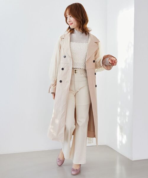 MAJESTIC LEGON（マジェスティックレゴン）の「チュールレイヤードトレンチコート（トレンチコート・レディース・ベージュ/アイボリー・SMALL/MEDIUM）」の13枚目の写真