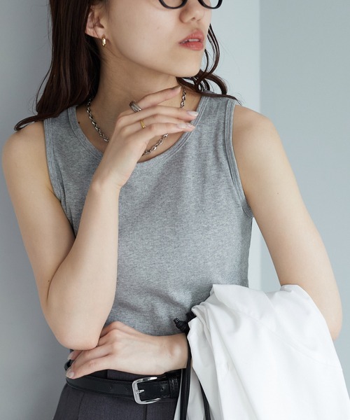 DISCOAT（ディスコート）の「リブタンクトップ（タンクトップ・レディース・グリーン/ブラック/オフホワイト/グレー・FREE）」の3枚目の写真