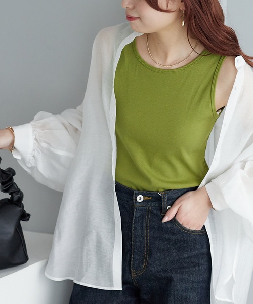 DISCOAT（ディスコート）の「リブタンクトップ（タンクトップ・レディース・グリーン/ブラック/オフホワイト/グレー・FREE）」の4枚目の写真