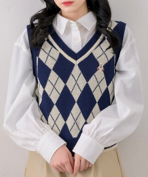 ems excite（エムズエキサイト）の「アーガイルNTベスト（ベスト・レディース・ブルー/ナチュラル/ベージュ・FREE）」の3枚目の写真