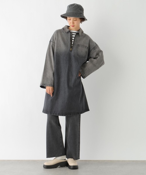 LEPSIM（レプシィム）の「デニムハーフジップチュニックワンピース　992087（ワンピース・レディース・チャコールグレー/ブルー・FREE）」の5枚目の写真