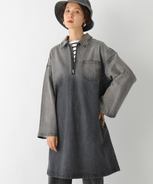 LEPSIM（レプシィム）の「デニムハーフジップチュニックワンピース　992087（ワンピース・レディース・チャコールグレー/ブルー・FREE）」の6枚目の写真