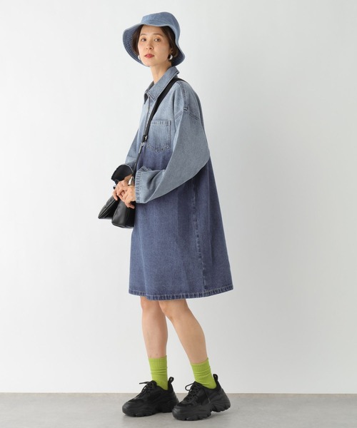 LEPSIM（レプシィム）の「デニムハーフジップチュニックワンピース　992087（ワンピース・レディース・チャコールグレー/ブルー・FREE）」の11枚目の写真