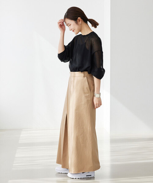 SLOBE IENA（スローブイエナ）の「シアーニットプルオーバー（ニット/セーター・レディース・キャメル/ベージュ系その他/グリーン/ブラック・FREE）」の5枚目の写真