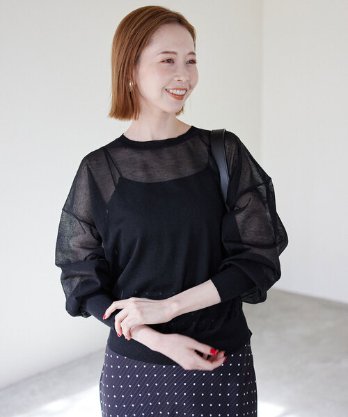 SLOBE IENA（スローブイエナ）の「シアーニットプルオーバー（ニット/セーター・レディース・キャメル/ベージュ系その他/グリーン/ブラック・FREE）」の14枚目の写真