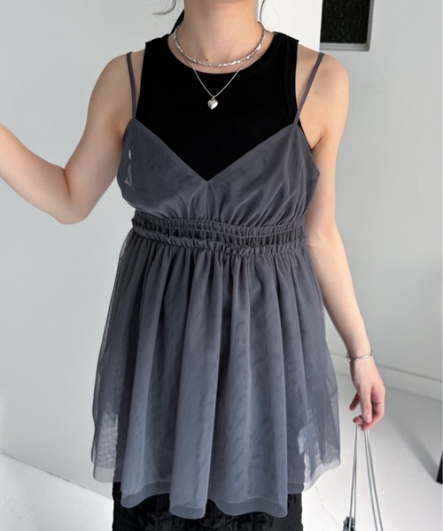 EPIMI E'PIMMY（エピミエピミー）の「チュールキャミフリルチュニック（シャツ/ブラウス・レディース・ブラック/グレー/オフホワイト・MEDIUM）」の3枚目の写真