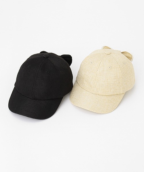 petit main（プティマイン）の「雑材風バックリボンキャップ（キャップ・キッズ・ライトベージュ/ブラック・50cm/52cm/54cm）」の3枚目の写真