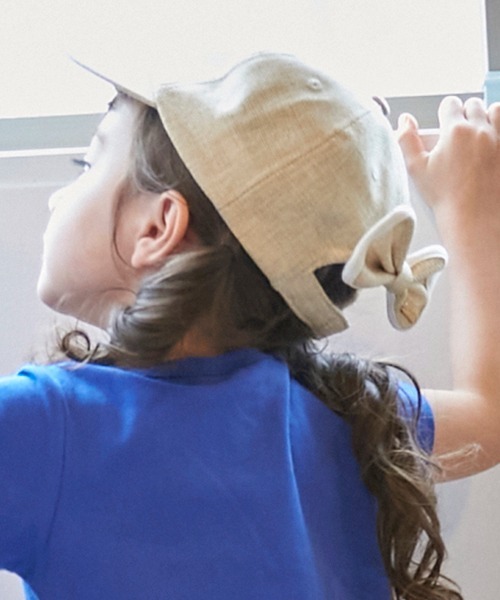 petit main（プティマイン）の「雑材風バックリボンキャップ（キャップ・キッズ・ライトベージュ/ブラック・50cm/52cm/54cm）」の19枚目の写真