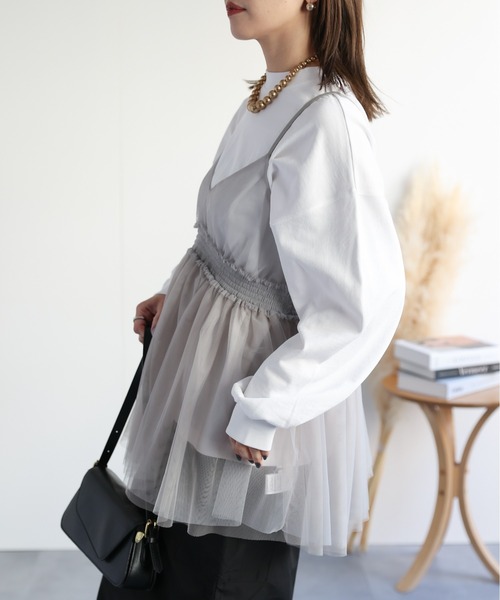 ap retro（アプレトロ）の「シャーリングチュールキャミソール / 夏服（キャミソール・レディース・チャコールグレー/ブラック/オフホワイト/グレイッシュベージュ・FREE）」の14枚目の写真