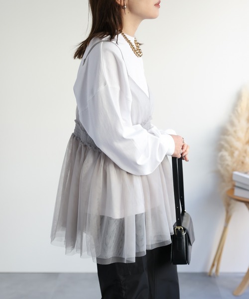 ap retro（アプレトロ）の「シャーリングチュールキャミソール / 夏服（キャミソール・レディース・チャコールグレー/ブラック/オフホワイト/グレイッシュベージュ・FREE）」の11枚目の写真