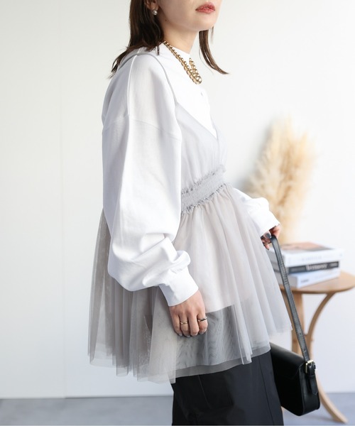 ap retro（アプレトロ）の「シャーリングチュールキャミソール / 夏服（キャミソール・レディース・チャコールグレー/ブラック/オフホワイト/グレイッシュベージュ・FREE）」の10枚目の写真