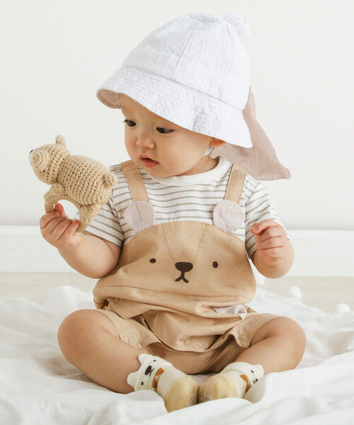 SLAP SLIP BABY（スラップスリップベビー）の「クマ耳クマさんフェイス日よけ付きハットベビー(46~48cm)（ハット・キッズ・ホワイト/ネイビー・48cm/46cm）」の4枚目の写真