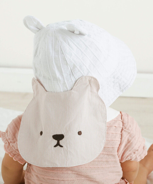 SLAP SLIP BABY（スラップスリップベビー）の「クマ耳クマさんフェイス日よけ付きハットベビー(46~48cm)（ハット・キッズ・ホワイト/ネイビー・48cm/46cm）」の5枚目の写真