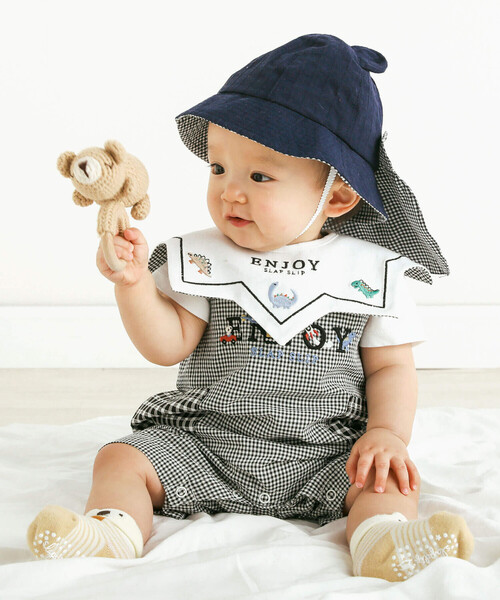 SLAP SLIP BABY（スラップスリップベビー）の「クマ耳クマさんフェイス日よけ付きハットベビー(46~48cm)（ハット・キッズ・ホワイト/ネイビー・48cm/46cm）」の7枚目の写真