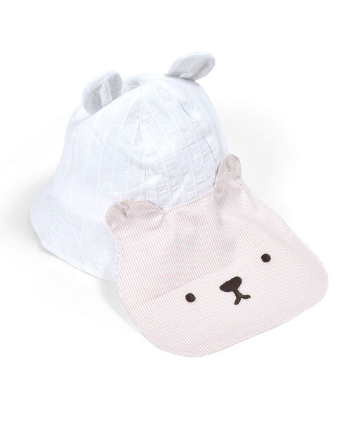 SLAP SLIP BABY（スラップスリップベビー）の「クマ耳クマさんフェイス日よけ付きハットベビー(46~48cm)（ハット・キッズ・ホワイト/ネイビー・48cm/46cm）」の10枚目の写真