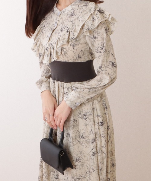 Lace Ladies(レースレディース)の「配色 リブ フリルライン ボタニカル柄 ワンピース(ワンピース・レディース・グレー/ブラック/ブラウン・S/FREE)」の12枚目の写真