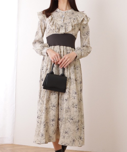 Lace Ladies(レースレディース)の「配色 リブ フリルライン ボタニカル柄 ワンピース(ワンピース・レディース・グレー/ブラック/ブラウン・S/FREE)」の13枚目の写真