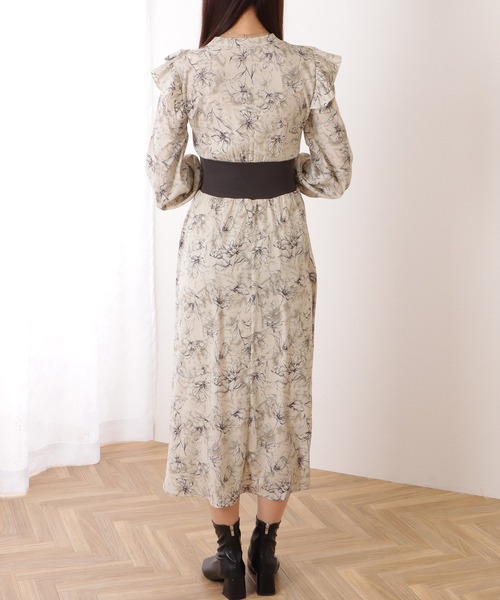 Lace Ladies(レースレディース)の「配色 リブ フリルライン ボタニカル柄 ワンピース(ワンピース・レディース・グレー/ブラック/ブラウン・S/FREE)」の16枚目の写真