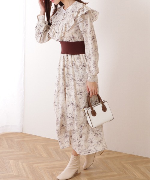 Lace Ladies(レースレディース)の「配色 リブ フリルライン ボタニカル柄 ワンピース(ワンピース・レディース・グレー/ブラック/ブラウン・S/FREE)」の17枚目の写真