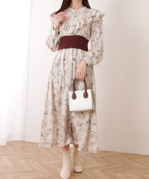 Lace Ladies(レースレディース)の「配色 リブ フリルライン ボタニカル柄 ワンピース(ワンピース・レディース・グレー/ブラック/ブラウン・S/FREE)」の21枚目の写真