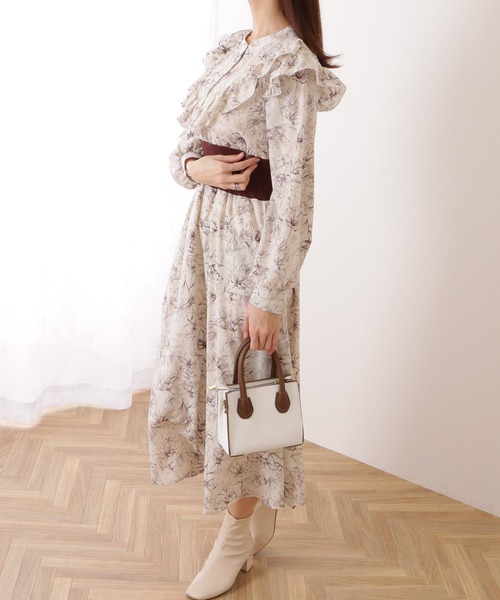 Lace Ladies(レースレディース)の「配色 リブ フリルライン ボタニカル柄 ワンピース(ワンピース・レディース・グレー/ブラック/ブラウン・S/FREE)」の22枚目の写真