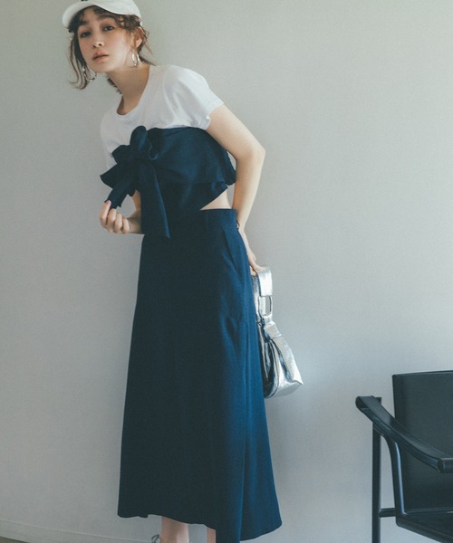 VIS（ビス）の「美easyリネンライクAラインスカート【洗える】【低身長～高身長】（スカート・レディース・イエロー系その他/ネイビー/グレー/キナリ/ピンク/ブラック・S/SS/L/M）」の5枚目の写真