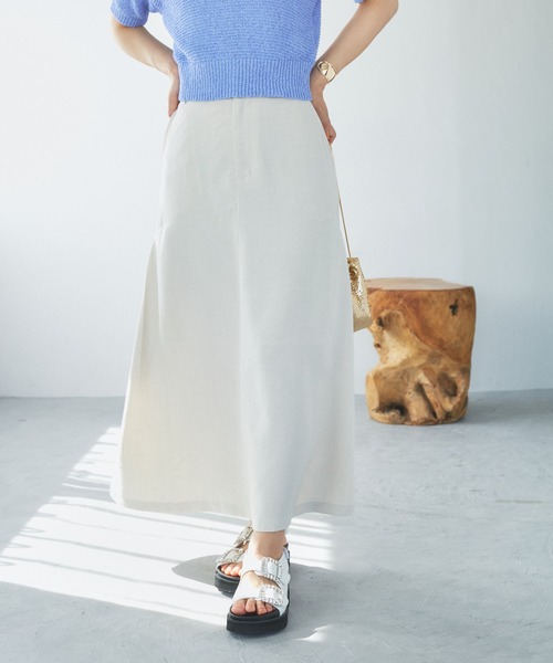 VIS（ビス）の「美easyリネンライクAラインスカート【洗える】【低身長～高身長】（スカート・レディース・イエロー系その他/ネイビー/グレー/キナリ/ピンク/ブラック・S/SS/L/M）」の2枚目の写真