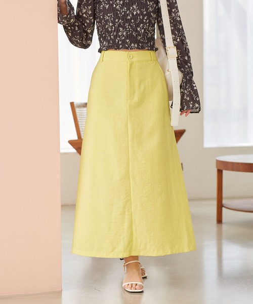 VIS（ビス）の「美easyリネンライクAラインスカート【洗える】【低身長～高身長】（スカート・レディース・イエロー系その他/ネイビー/グレー/キナリ/ピンク/ブラック・S/SS/L/M）」の14枚目の写真