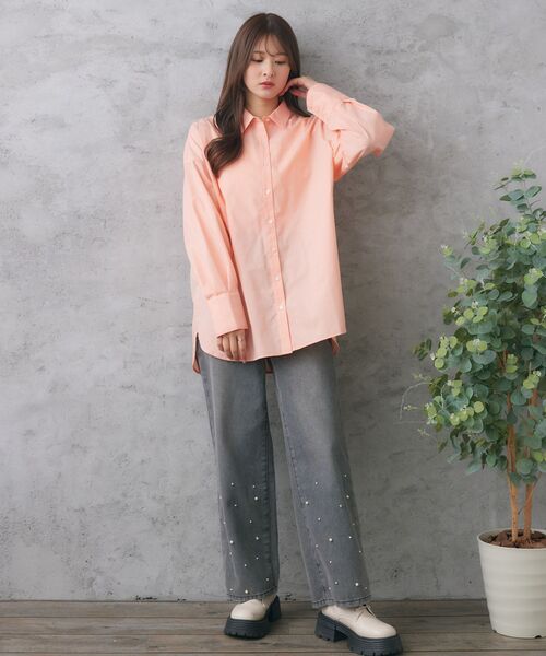 RETRO GIRL（レトロガール）の「胸刺繍BIGシャツ（シャツ/ブラウス・レディース・ブルー/ピンク/ホワイト・FREE）」の14枚目の写真
