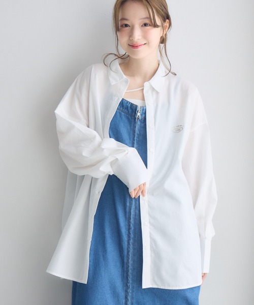 RETRO GIRL（レトロガール）の「胸刺繍BIGシャツ（シャツ/ブラウス・レディース・ブルー/ピンク/ホワイト・FREE）」の6枚目の写真