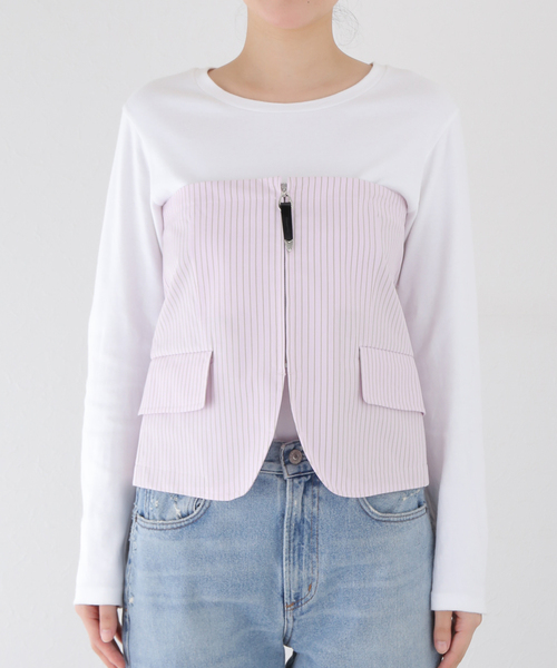 TOGA PULLA(トーガ プルラ)の「【TOGA PULLA/トーガプルラ】Stripe cotton corset:ビスチェ(チューブトップ・レディース・ピンク・SMALL)」の18枚目の写真