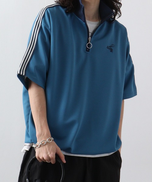 SUGGESTION(サジェッション)の「SUGGESTION ハチ刺繍サイドライン半袖ハーフジップ(Tシャツ/カットソー・メンズ・ブラック/ホワイト/サンドベージュ/ブルー・L/M)」の5枚目の写真