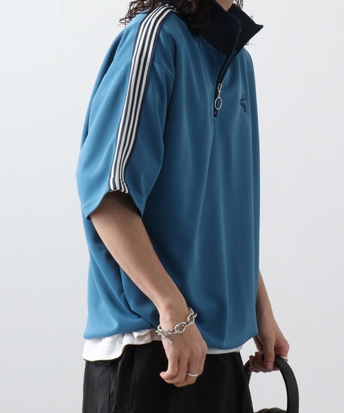 SUGGESTION(サジェッション)の「SUGGESTION ハチ刺繍サイドライン半袖ハーフジップ(Tシャツ/カットソー・メンズ・ブラック/ホワイト/サンドベージュ/ブルー・L/M)」の8枚目の写真