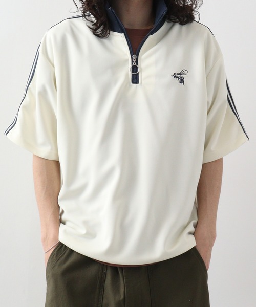 SUGGESTION(サジェッション)の「SUGGESTION ハチ刺繍サイドライン半袖ハーフジップ(Tシャツ/カットソー・メンズ・ブラック/ホワイト/サンドベージュ/ブルー・L/M)」の19枚目の写真