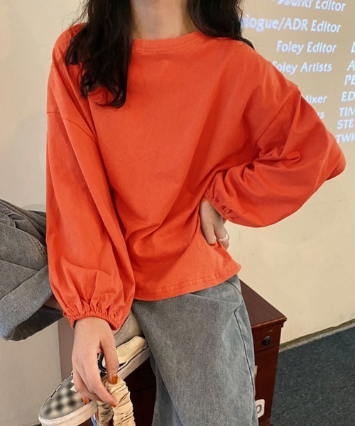 Miniministore(ミニミニストア)の「長袖Tシャツ ドロップショルダーtシャツ(Tシャツ/カットソー・レディース・グリーン/オレンジ/ワインレッド/イエロー/ブラック/ホワイト/ブラウン/パープル/ブルーグレー/レッド/ブルーグリーン/テラコッタ・FREE)」の10枚目の写真