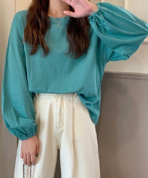 Miniministore(ミニミニストア)の「長袖Tシャツ ドロップショルダーtシャツ(Tシャツ/カットソー・レディース・グリーン/オレンジ/ワインレッド/イエロー/ブラック/ホワイト/ブラウン/パープル/ブルーグレー/レッド/ブルーグリーン/テラコッタ・FREE)」の7枚目の写真