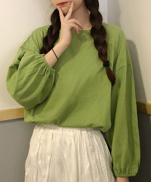 Miniministore(ミニミニストア)の「長袖Tシャツ ドロップショルダーtシャツ(Tシャツ/カットソー・レディース・グリーン/オレンジ/ワインレッド/イエロー/ブラック/ホワイト/ブラウン/パープル/ブルーグレー/レッド/ブルーグリーン/テラコッタ・FREE)」の6枚目の写真