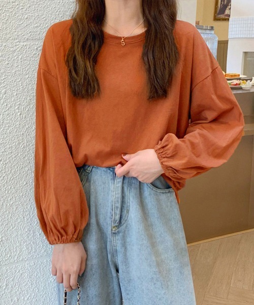 Miniministore(ミニミニストア)の「長袖Tシャツ ドロップショルダーtシャツ(Tシャツ/カットソー・レディース・グリーン/オレンジ/ワインレッド/イエロー/ブラック/ホワイト/ブラウン/パープル/ブルーグレー/レッド/ブルーグリーン/テラコッタ・FREE)」の5枚目の写真