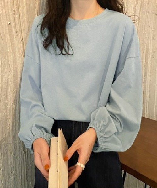 Miniministore(ミニミニストア)の「長袖Tシャツ ドロップショルダーtシャツ(Tシャツ/カットソー・レディース・グリーン/オレンジ/ワインレッド/イエロー/ブラック/ホワイト/ブラウン/パープル/ブルーグレー/レッド/ブルーグリーン/テラコッタ・FREE)」の3枚目の写真